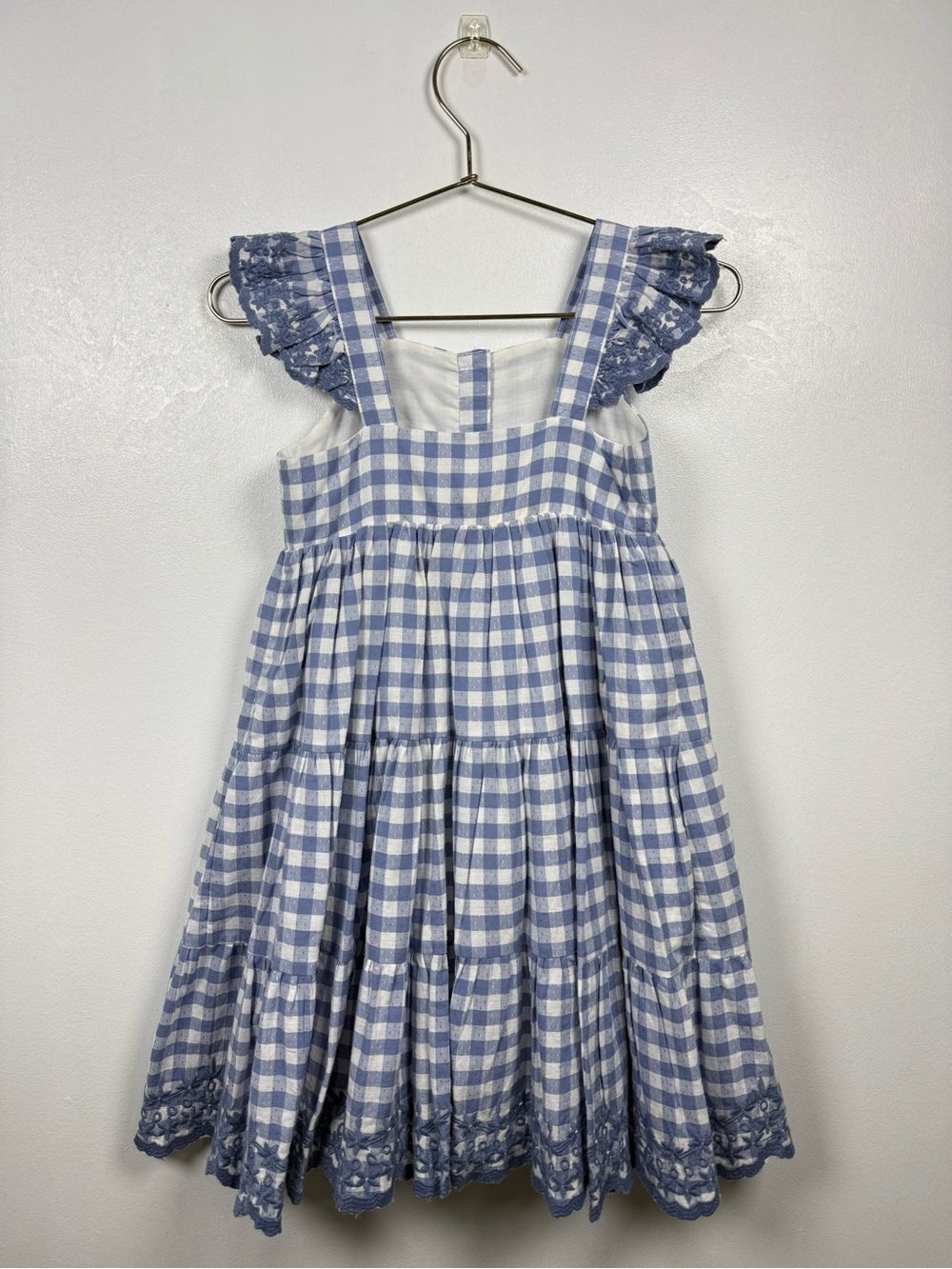 Shabby Chic Blue Gingham Ruffle Dress Girls Cotton Size 5 - Picture 3 of 6